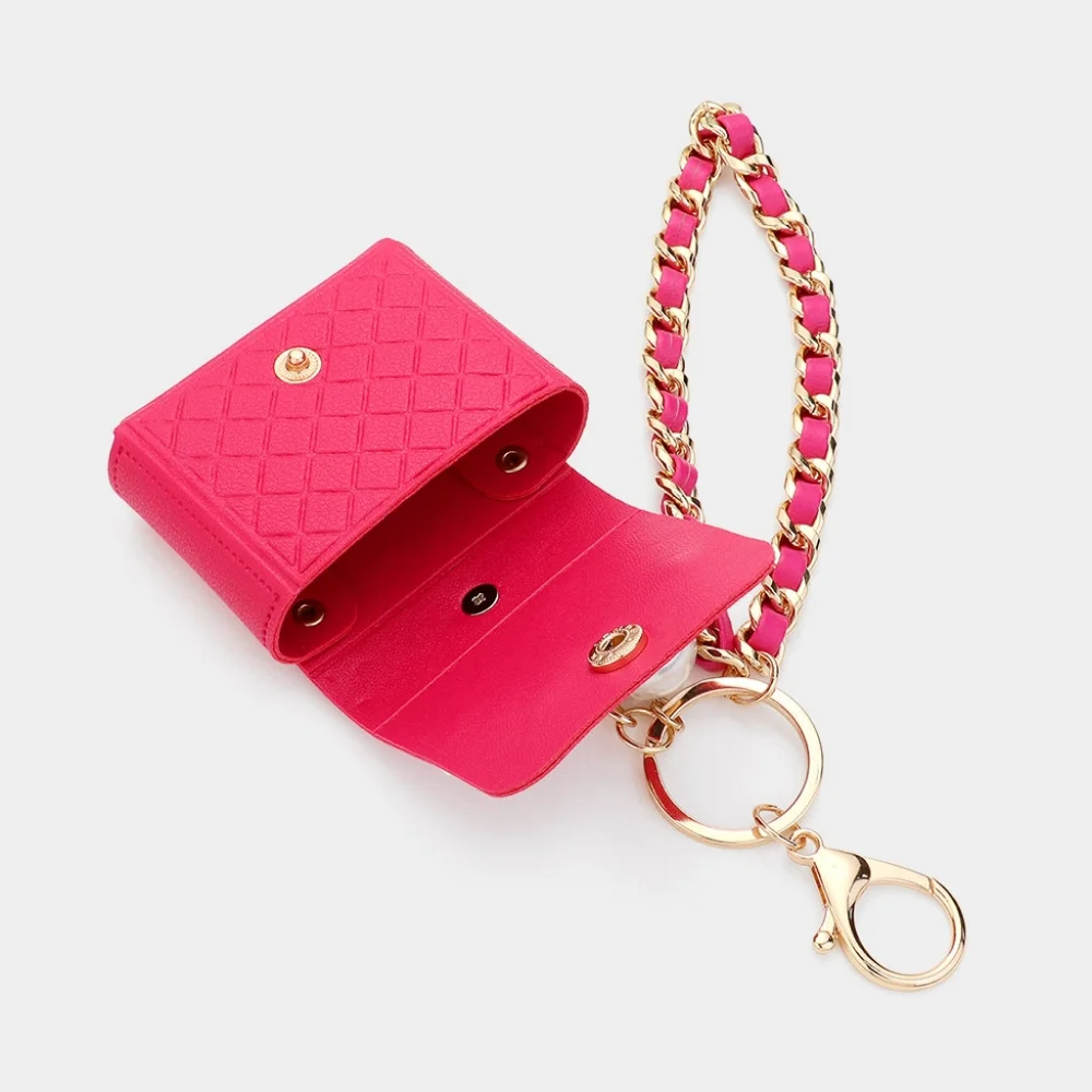Black Airpod Pro 2nd Generation Case Wristlet Keychain Pearl Leather Lipstick